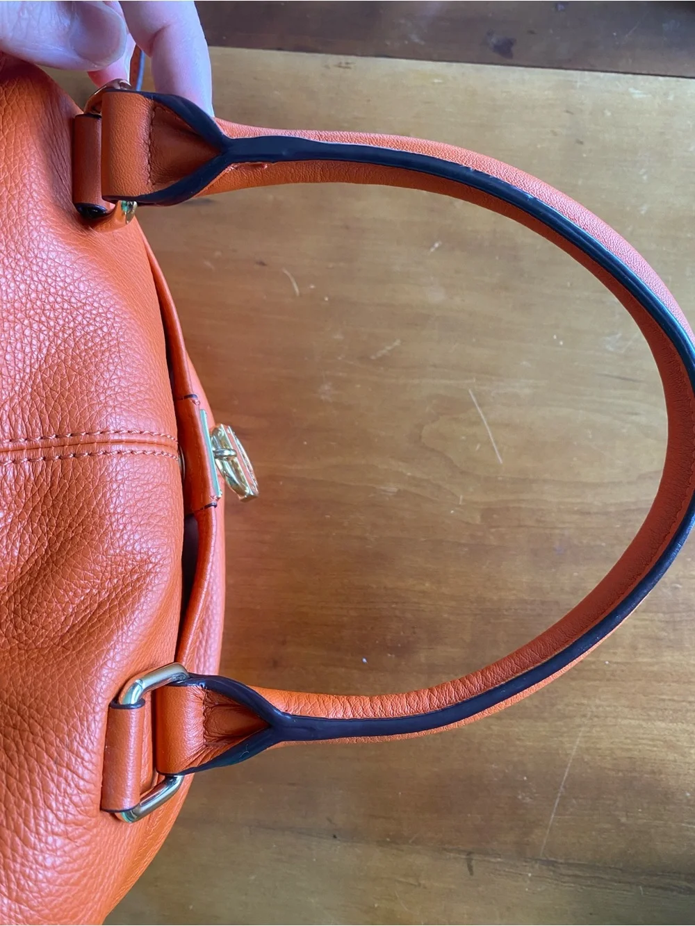 Calvin Klein Burt Orange Leather Satchel Tote Removable Strap Classic Bag Autumn